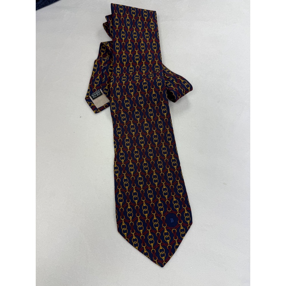 Bally Silk Vintage Tie Blue EUC Made in Italy Chain Link Luxury Designer Rare